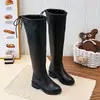 Botas altas de color liso con punta redonda y tacón grueso con cordones en la espalda para niñas, de comercio exterior transfronterizo europeo y americano para niños