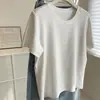¡Camiseta Lisa de Color Sólido con Cuello Redondo y Manga Corta para Mujer! Top Versátil de Corte Holgado Adelgazante con Hombro Normal para Verano, Camiseta Casual para Tallas Pequeñas