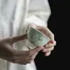 Taza de Té de Bambú Pintada a Mano de Porcelana Blanca de Arcilla de Jade de las Dinastías Tang y Song, Juego de Té Kung Fu, Vajilla Cerámica para el Hogar, Taza de Té con Esmalte Interior Verde Turquesa, Taza Individual