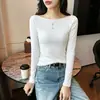 Camiseta de Manga Larga Minimalista de un Solo Hombro Estilo Nuevo Primavera y Otoño para Mujer Corte Ajustado Versátil Capa Base Top Chic Tendencia