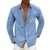 Camisa Masculina de Verão 2022 Cor Sólida Manga Longa Punho de Cor Contrastante Moda Botão Camisa