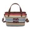 Bolsa Saco de Palha Trançada Tendência deste Ano para Mulheres, Novo Estilo Verão 2026, Bolsa de Ombro Color-Blocking com Letras, Bolsa Transversal Versátil