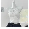 Top Corto Sexy con Tirantes al Cuello sin Mangas para Mujer, Nuevo de Primavera, Encaje Puro Cosido, Espalda Descubierta para Mujer