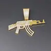 Pingente de colar cubano de liga metálica cravejado de diamantes UZI da moda, acessório de corrente longa masculina moda hip-hop