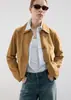 Chaqueta corta retro de gamuza sintética color caqui popular transfronteriza europea y americana para mujer, abrigo de trabajo simple holgado de alta gama