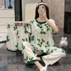 Pijama para Mujer, Verano Manga Corta, Estilo Coreano, Corte Holgado, Tallas Grandes para Estudiantes, Nuevo Modelo 2026, Se Puede Usar Afuera, Ropa de Casa, Conjunto de Tres Piezas