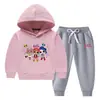Conjunto de Suéter com Capuz Infantil Outono e Inverno Estilo Ocidental Novo para Crianças de Tamanho Médio e Grande Roupa de Inverno Grossa e Quente com Forro de Fleece