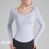 [Impresionante] Camiseta deportiva de manga larga color piel, elástica y de alta elasticidad, para mujer, con copa fija, para yoga y fitness, otoño e invierno.