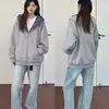Sudadera con Capucha a Cuadros Falsa de Dos Piezas Americana 2024 Cárdigan para Hombres y Mujeres Chaqueta Holgada de Otoño Cleanfit Negro Gris