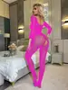 Lencería Sexy Europea y Americana de Entrepierna Abierta Sexy Unitalla de Manga Larga Sedoso Transparente Hombros Descubiertos Body de Malla W819