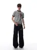 Camiseta de Manga Corta con Estampado de Letras Retro Americano de Fábrica Verano Unisex Bloques de Color Cuello Redondo Moda Callejera Tops para Pareja