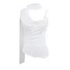 Camisola de un hombro con hombro inclinado de Deseo Puro para Mujer Diseño de Verano Chica Caliente Sexy Top Irregular con Pliegues en la Cintura