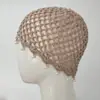 Gorro de Ganchillo Hecho a Mano Tejido a Mano Puro Sombrero Turbante Redondo Hueco con Cuentas Estilo Bohemio para Mujer