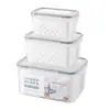 Caixa de Armazenamento para Geladeira de Cozinha Conjunto de Três Peças Plástico Retangular Transparente Cesta com Drenagem Frutas e Vegetais Selada Conservador