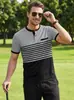 Camisa Polo Listrada Color Block de Verão Masculina Amazon Estilo de Negócios Europeu e Americano Gola Henley Casual Respirável Manga Curta