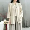 Novo Bloco de Cores Retro Chinês Botão de Sapo Zen Tai Chi Roupa Feminina Estilo Nacional Solta Tamanho Grande Meditação Roupas Lisas Cardigan Outerwear Tendência