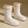Botas de Lluvia de Moda para Mujer con Borde Elástico Botas de Lluvia para Uso Exterior Lavado de Autos Cocina Trabajo Zapatos de Goma Zapatos Impermeables con Forro de Felpa
