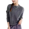 Suéter de Lana Pura para Mujer Cepillado Cuello Redondo Capa Base Ropa Interior Otoño Invierno Nuevo Holgado Estilo Perezoso Tejido Manga Larga Top de Moda