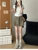 Saia Workwear Preta Retro Coreana para Mulheres, Novo Estilo Verão 2026, Cintura Alta, Emagrecedora, Versátil Saia Curta Evasê para Figuras Baixas