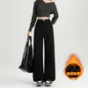 Jeans Negros de Cintura Alta Pierna Recta para Mujer, Otoño e Invierno 2025, Forrados de Polar, Corte Holgado, Versátiles, Adelgazantes, Pantalones de Pierna Ancha Estrecha hasta el Suelo