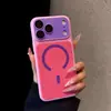 Aplicable a Funda para Teléfono Apple 18promax Rojo Borgoña Ventana Grande iPhone17 Textura de Tela Bloqueo de Color Funda de Succión Magnética 16