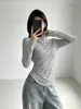 Diseño de estampado a rayas, talla grande, camiseta de manga larga holgada para mujer, otoño/invierno, capa interior de moda, camiseta básica de cuello alto
