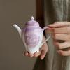 Bule de Chá Cerâmico Roxo Degradê Arita Ware Pintado à Mão com Rosa Conjunto de Chá Kung Fu com Filtro de Bolinha para Uso Doméstico