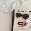 Nova Presilha de Cabelo Infantil com Laço de Pó de Café e Coelhinho, Presilha Lateral para Franja