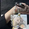 Pulseira de Corrente com Contas Luminosas de Borboleta em Resina Pintada a Óleo Coreana para Mulheres, Pingente de Bolsa de Alto Padrão, Corrente de Contas de Cristal, Corrente para Celular