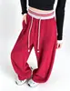 Otoño 2026 Nuevos Pantalones Anchos Versátiles Cintura Alta Elástica Cinturilla de Bloque de Color Pantalones Deportivos Pierna Curva Retro con Cordón Mujer