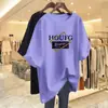 Camiseta de Manga Corta para Mujer de Mediana Edad y Mayores, Comercio Exterior Transfronterizo, Corte Holgado, Tallas Grandes, Adelgazante, Cubre Vientre, Top Estampado de Media Manga