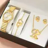 Reloj Elegante para Mujer con Números Romanos Incrustados de Diamantes + Set de Corazón (5 Piezas/Set) Reloj de pulsera