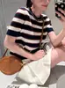 HAYMIHO camiseta de punto estilo miu a rayas top manga corta verano mujer Lyocell Tencel ropa coreana para mujer