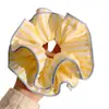 Goma para el pelo tipo scrunchie de doble capa con volantes, rayas amarillo crema estilo coreano para mujer, accesorio para el pelo fresco y dulce para recogido de moño, primavera y verano