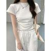 Camiseta Básica de Algodão Puro Manga Curta Camiseta Interna Feminina Verão Menina Quente Slim Fit Emagrecedor Cintura Franzida Ombro Caído Top
