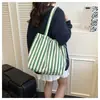 Bolso de Mano con Rayas Verticales, Bolso de Hombro Bicolor, Bolso de Lona de Gran Capacidad, Bolso de Hombro, Tote, Bolso de Hombro de Moda Estilo Coreano