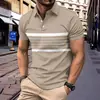 2025 Estación Independiente Transfronteriza Europea y Americana Camisa Polo de Manga Corta Rayada Nueva para Hombre Camisa Polo Casual para Exteriores Impresa en 3D