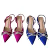 Nuevos Zapatos de Mujer Primavera y Verano 2025 Azules con Pedrería Lazo Sandalias de Tacón Alto Slingback Mules Punta Fina con Correa Trasera para Mujer