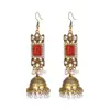 Brincos de sino e pérola de estilo étnico dourados vintage transfronteiriços para mulheres, estilo boêmio, design quadrado, cravejados de diamantes, brincos da moda