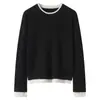 Nuevo Suéter de Punto 100% Cachemira Otoño/Invierno 2025, Cuello Redondo, Manga Larga para Mujer, Bloque de Color, Corte Holgado, Falso Dos Piezas