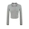 Traje Elegante de Manga Larga Estilo Universitario para Mujer Nueva Moda Retro Cuello Polo Pulóver Solapa de Tres Botones Sudadera Ajustada