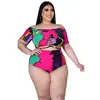 Traje de baño de dos piezas con estampado de Amazon transfronterizo para mujer de talla grande, tiras, hombros descubiertos, estación independiente