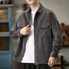 Camisa de Manga Larga Retro Japonesa para Hombre, Tejido de Sarga Pesado, Tacto de Textura de Bambú, Para Usar Sola o en Capas, Holgada, Solapa, Ropa de Abrigo