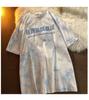 Camiseta de Manga Corta Transfronteriza para Mujer Verano Media Manga Holgada Estudiantes 2021 Nuevo Bordado de Letras Tie-dye Moda Pareja Top