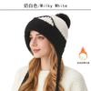 Gorro de Punto para Mujer Nuevo Otoño e Invierno Europeo y Americano Orejas de Gato de Dibujos Animados Gorro de Lana Elástico Protección para las Orejas con Tres Pompones Gorro con Forro Polar