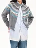 Suéter Jacquard Fairisland Outono e Inverno Estilo Preguiçoso Solto Vintage Jaqueta Cardigan com Zíper
