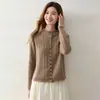 Cárdigan de cachemira con cuello mao estilo coreano, de un solo botón, con flecos y tejido de punto trenzado para mujer, corte holgado, diseño adelgazante, abrigo suéter de moda