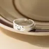 Anillo de Pareja de Plata Pura 999 Nalan Fresco y Dulce Estilo Ins Diseño Nicho Cachorro y Gato Esmaltado R03254