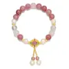 Nuevo Pulsera de Perlas de Agua Dulce Estilo Chino Mejoradora de Fortuna Cristal de Fresa Natural Incrustado Jade Pulsera para Mejor Amiga Joyería al por Mayor