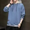 Moletom com Capuz Masculino Outono e Inverno Forrado com Fleece Estilo Japonês Ins Marca da Moda Falso Duas Peças Moletom Masculino Juventude Casual Roupa Masculina